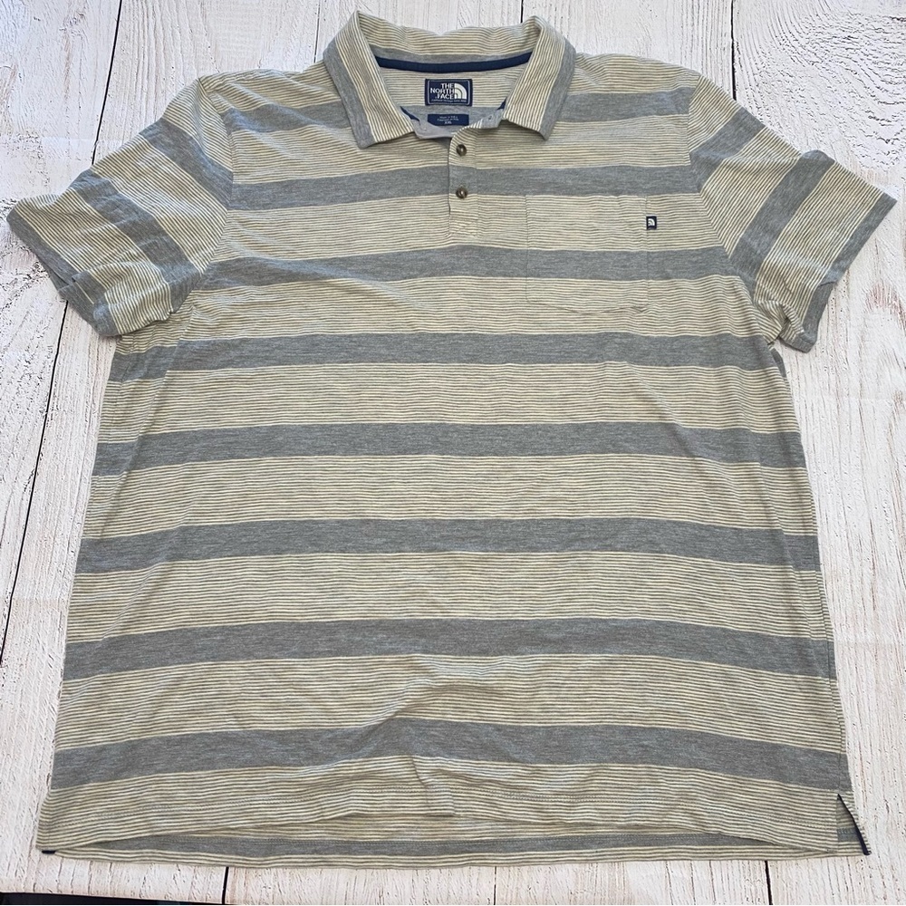 The North Face Gray and Cream Striped Polo Shirt XXL